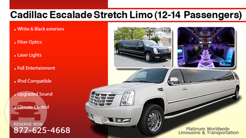 White & Black Cadillac Escalade Stretch Limo (12-14 Passengers)
Limo /
Los Angeles, CA

 / Hourly $0.00
